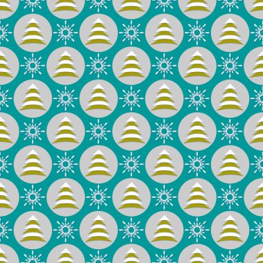 Sorunsuz vektör Christmas illüstrasyon arka plan ile Noel simgeler. Soyut Noel ağaçları, kar taneleri