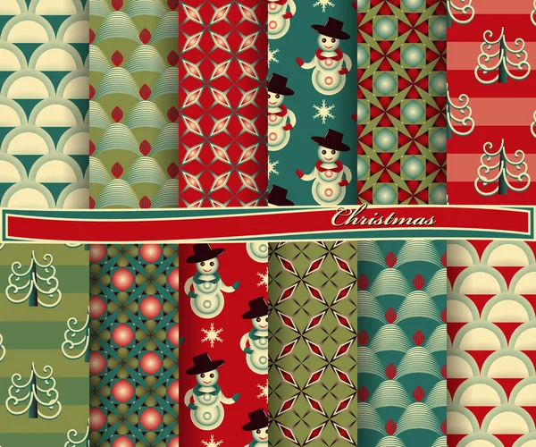 Set aus weihnachtlichem abstrakten Vektorpapier mit dekorativen Formen, weihnachtlichen Symbolen und Designelementen für Sammelalbum — Stockvektor
