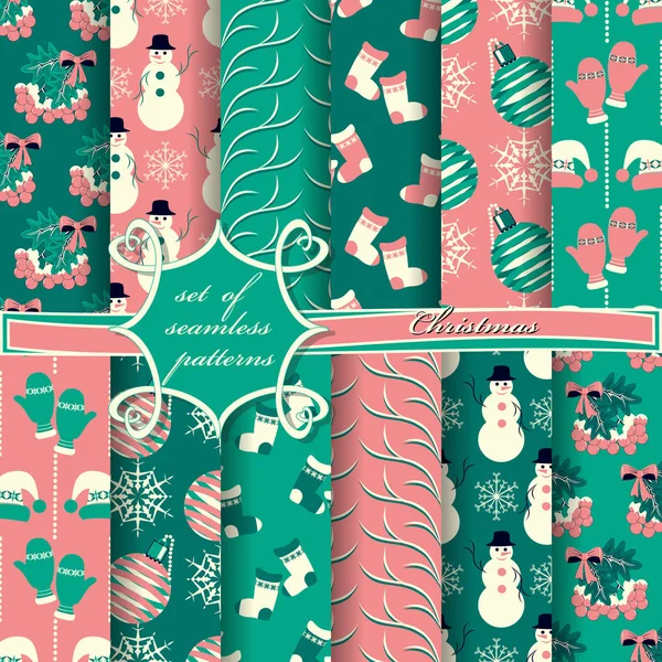 Conjunto de ilustrações de Natal sem costura. Papel vetorial abstrato com símbolos de Natal e elementos de design para scrapbook Gráficos De Vetores