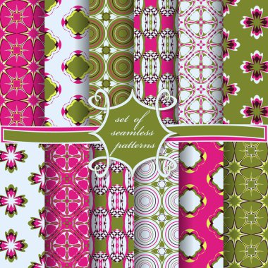 Sorunsuz vektör çizimler kümesi. Soyut şekiller ve dekoratif çiçek