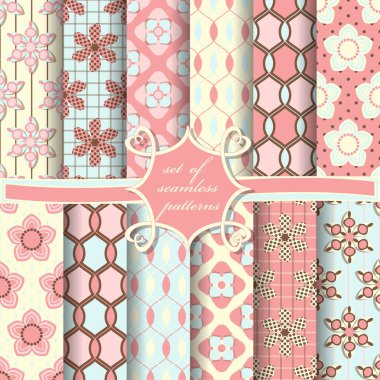 Sorunsuz vektör çizimler kümesi. Soyut şekiller ve dekoratif çiçek