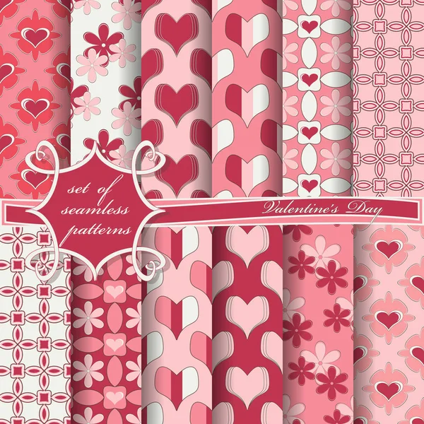 Ensemble d'illustrations vectorielles homogènes de la Saint-Valentin. Coeur, formes abstraites, fleurs décoratives, éléments de design pour scrapbook — Image vectorielle