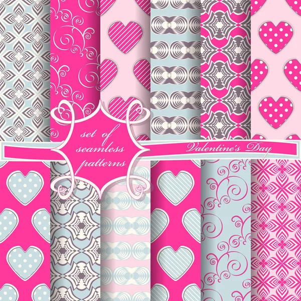 Ensemble d'illustrations vectorielles homogènes de la Saint-Valentin. Coeur, formes abstraites, fleurs décoratives, éléments de design pour scrapbook — Image vectorielle