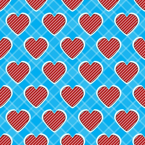 Ilustración vectorial perfecta del Día de San Valentín. Corazón decorativo a rayas, fondo abstracto a cuadros — Vector de stock