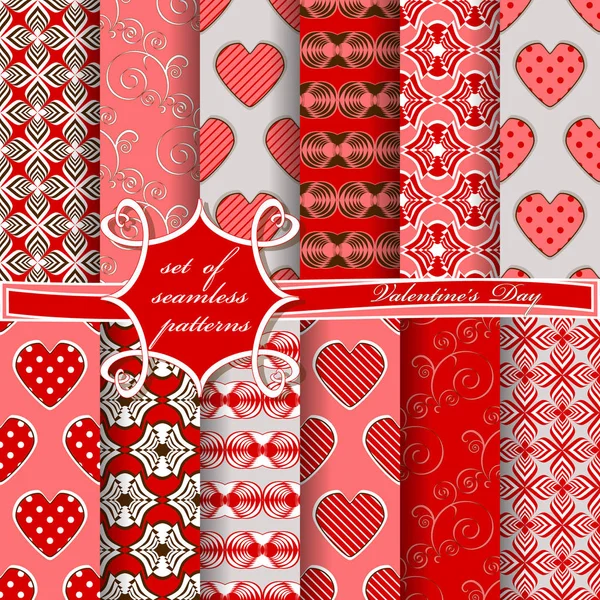 Conjunto de ilustraciones vectoriales sin costura del Día de San Valentín. Corazón, formas abstractas, flores decorativas, elementos de diseño para álbum de recortes — Vector de stock