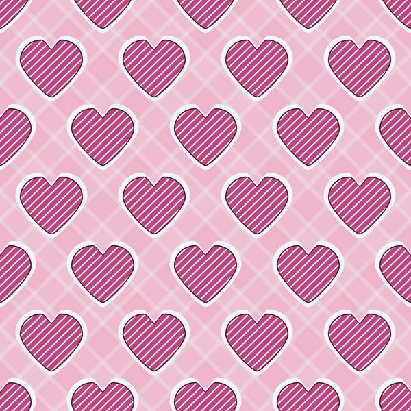 Ilustración vectorial perfecta del Día de San Valentín. Corazón decorativo a rayas, fondo abstracto a cuadros — Vector de stock