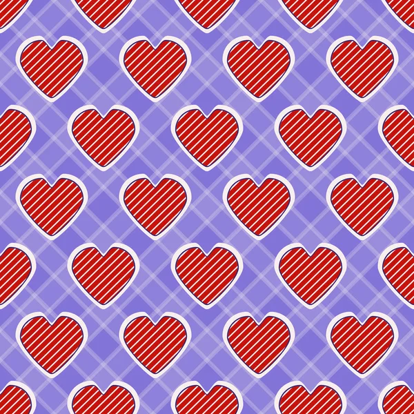 Ilustración vectorial perfecta del Día de San Valentín. Corazón decorativo a rayas, fondo abstracto a cuadros — Vector de stock