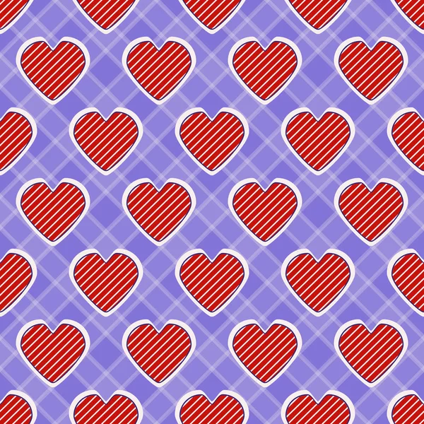 Seamless vector illustration of Valentine's Day. Decorative striped heart, abstract checkered background — Stock Vector