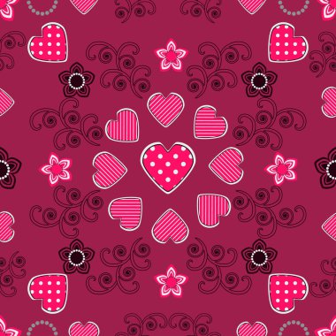Sevgililer günü kesintisiz vektör Illustration. Çiçek deseni, dekoratif kalp