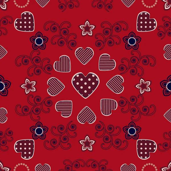 Seamless vector illustration of Valentine's Day. Flower pattern, decorative heart — Stock Vector