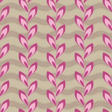 Sorunsuz vektör çizim arka plan. Dalgalı çizgiler, dekoratif yaprakları paterni