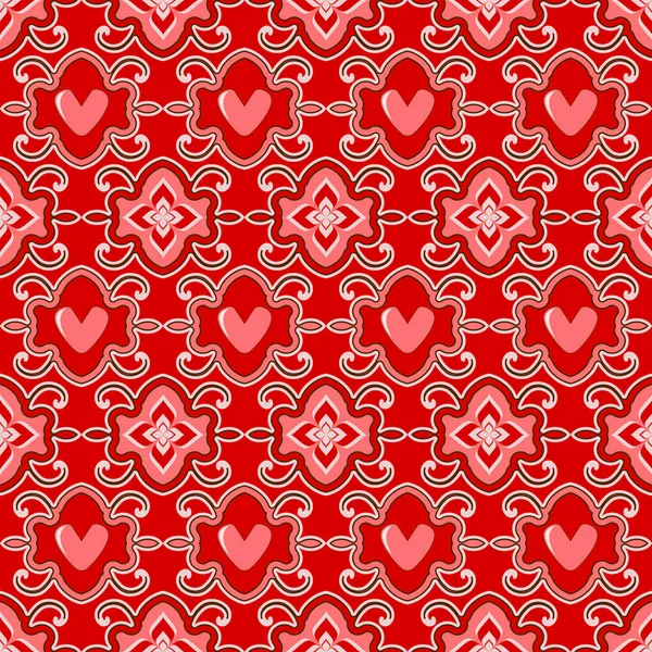 バレンタインの日のシームレスなベクトル イラスト。抽象的な形、装飾的な心のパターン — ストックベクタ