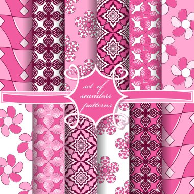 Sorunsuz vektör çizimler kümesi. Soyut şekiller, dekoratif çiçek