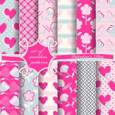 Sevgililer günü kesintisiz vektör çizimleri kümesi. Kalp, soyut şekiller, dekoratif çiçek, tasarım öğeleri için karalama defteri