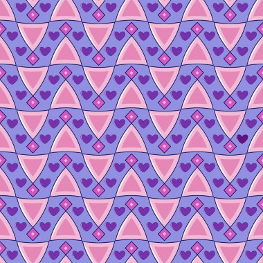 Sevgililer günü kesintisiz vektör Illustration. Geometrik şekiller, dekoratif kalp desen