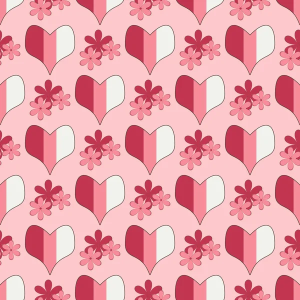 Ilustración vectorial perfecta del Día de San Valentín. Flores decorativas, corazón rayado — Vector de stock