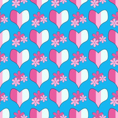 Sevgililer günü kesintisiz vektör Illustration. Dekoratif çiçek, dizili kalp