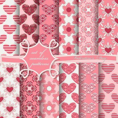 Sevgililer günü kesintisiz vektör çizimleri kümesi. Kalp, soyut şekiller, dekoratif çiçek, tasarım öğeleri için karalama defteri