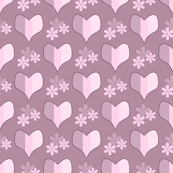 Ilustración vectorial perfecta del Día de San Valentín. Flores decorativas, corazón rayado — Vector de stock