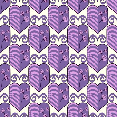 Sevgililer günü kesintisiz vektör Illustration. Dekoratif çiçekler, soyut çizgili kalp