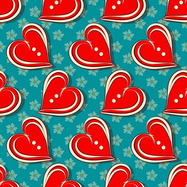 Ilustración vectorial perfecta del Día de San Valentín con el símbolo de la fiesta. Corazón decorativo sobre fondo floral — Archivo Imágenes Vectoriales