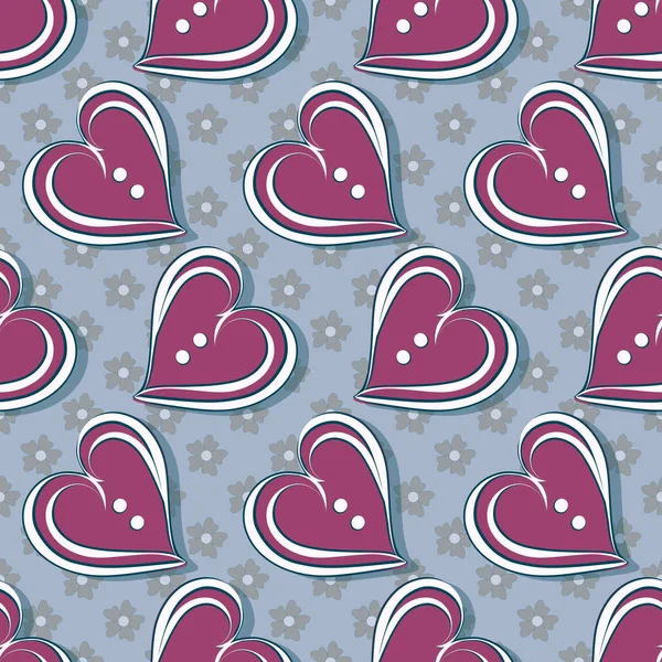 Бесшовная векторная иллюстрация Дня Святого Валентина с праздничным символом. Декоративное сердце на цветочном фоне — стоковый вектор
