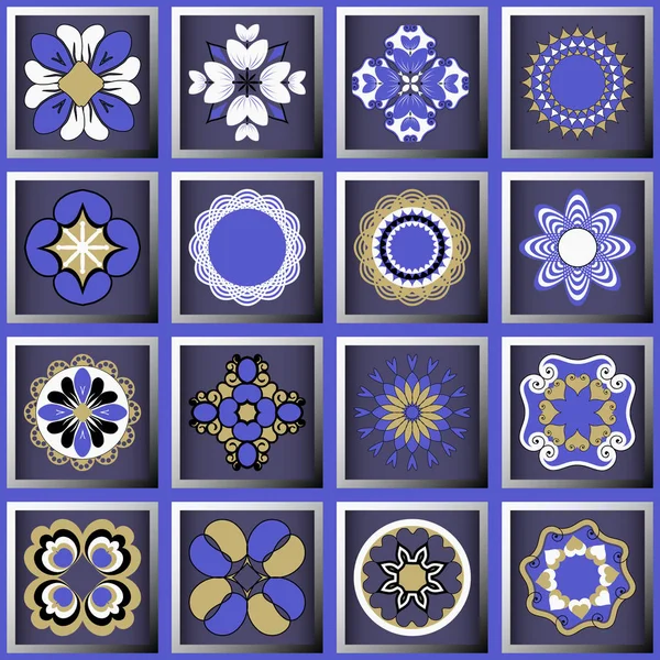 Conjunto de elementos de diseño vectorial. Flores decorativas, iconos abstractos del logotipo — Archivo Imágenes Vectoriales