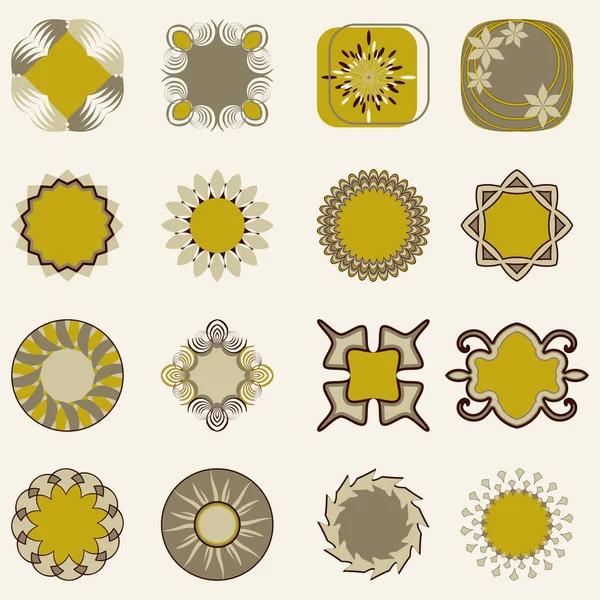 Conjunto de elementos de diseño de colores aislados vectoriales. Flores decorativas, iconos abstractos del logotipo — Archivo Imágenes Vectoriales