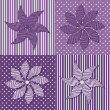 Vektör set dört dekoratif çizgili çiçek