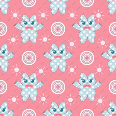 Sorunsuz tasarlamak vektör çizim arka plan. Dekoratif yavru kedi