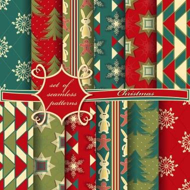  Noel sembolleri ve Noel tasarım unsurları ile Soyut vektör kağıt. Kusursuz Noel illüstrasyonları seti.