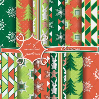  Noel sembolleri ve Noel tasarım unsurları ile Soyut vektör kağıt. Kusursuz Noel illüstrasyonları seti.