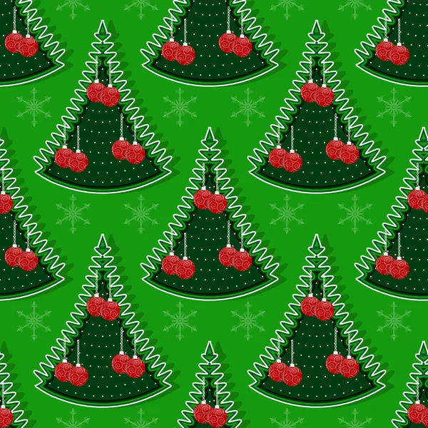 Arbres Noël Décoratifs Avec Boules Noël Flocons Neige Illustration Fond — Image vectorielle