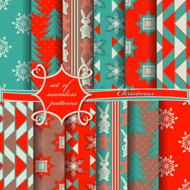  Noel sembolleri ve Noel tasarım unsurları ile Soyut vektör kağıt. Kusursuz Noel illüstrasyonları seti.