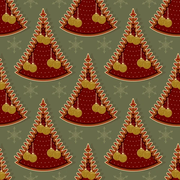 Dekorative Weihnachtsbäume Mit Weihnachtskugeln Schneeflocken Nahtlose Weihnachten Vektor Hintergrund Illustration — Stockvektor