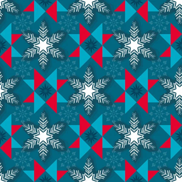 Naadloze Kerst Vector Achtergrond Geometrische Vormen Sneeuwvlokken — Stockvector