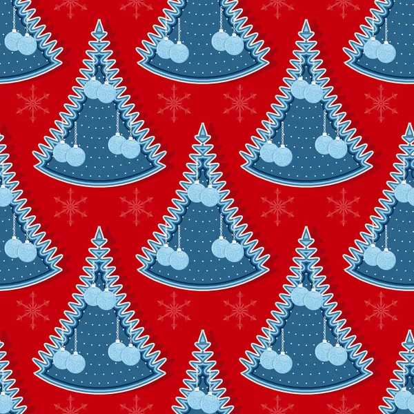 Decorative Christmas Trees Christmas Balls Snowflakes Seamless Christmas Vector Background — ストックベクタ