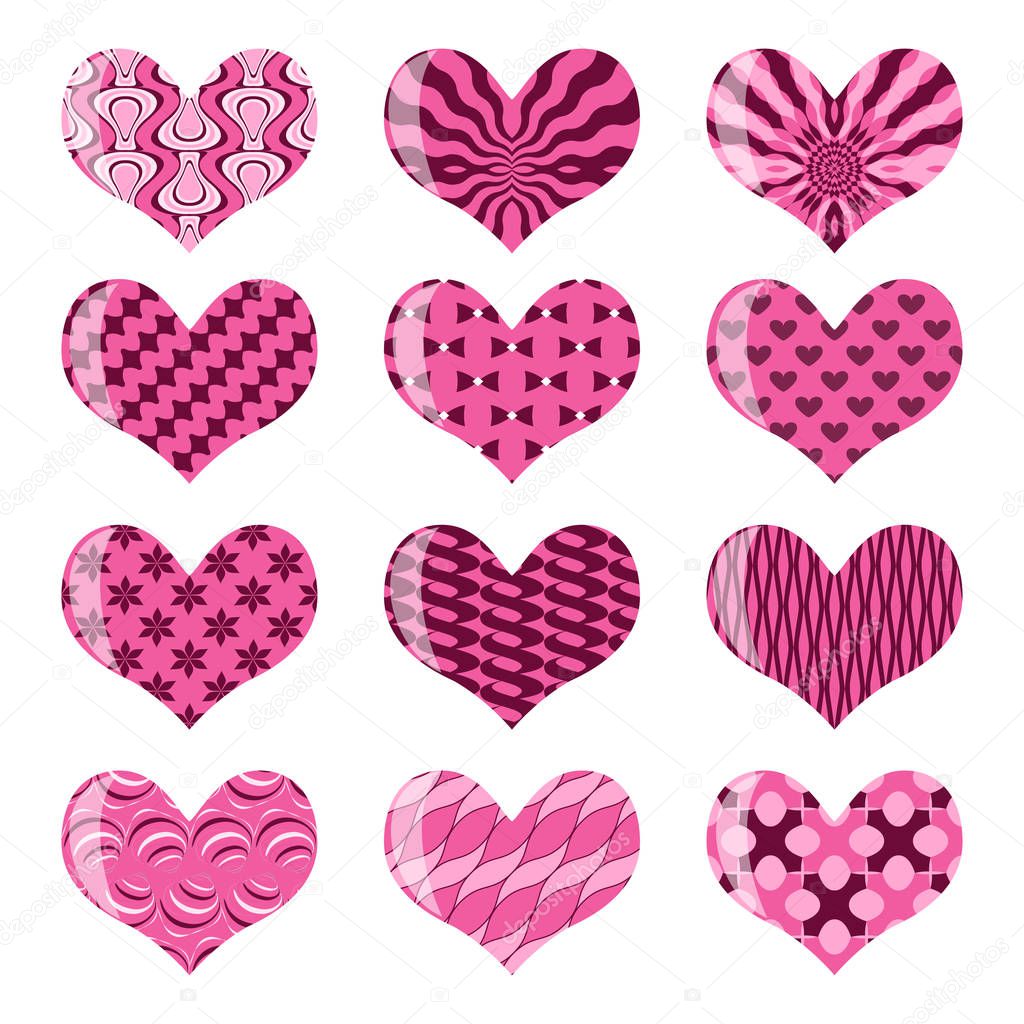 Set of abstract decorative hearts. Vector illustration of valentines day. Design elements for decoration