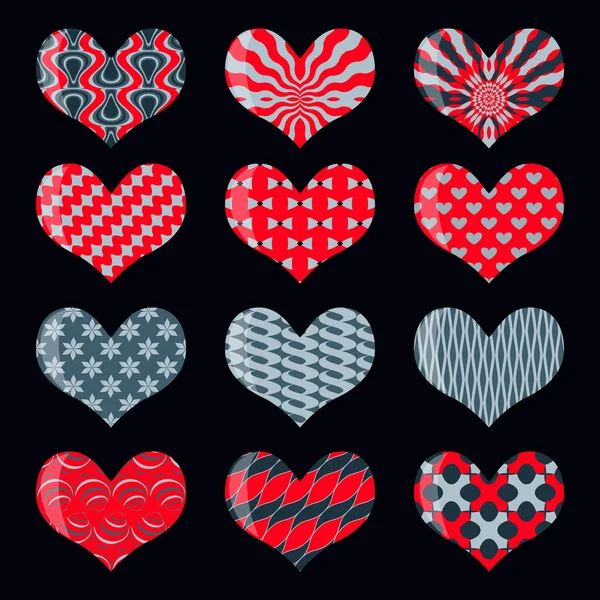 Uppsättning Abstrakta Dekorativa Hjärtan Vektor Illustration Alla Hjärtans Dag Designelement — Stock vektor
