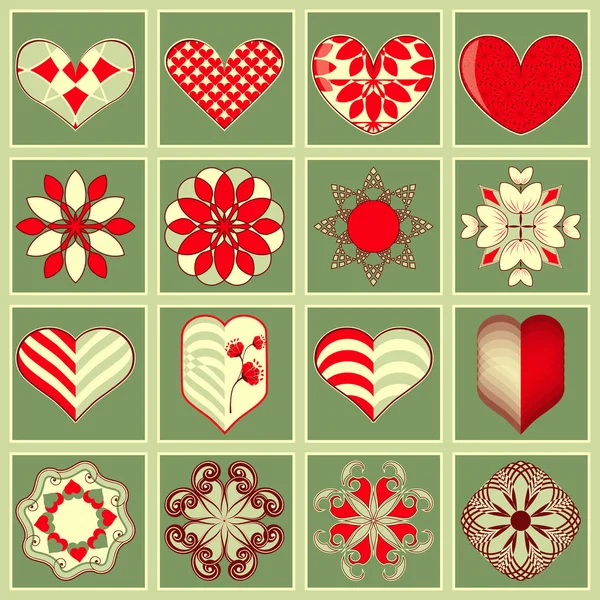 Vector Valentijnsdag Iconen Hart Abstracte Vormen Decoratieve Bloemen Design Elementen — Stockvector