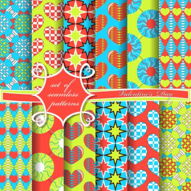 Sevgililer Günü 'nün kusursuz vektör çizimleri. Kalp, soyut dekoratif şekiller, dekorasyon için tasarım elementleri