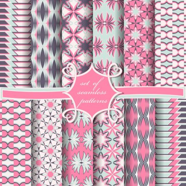 Soyut geometrik şekillere ve dekorasyon için tasarım elemanlarına sahip pürüzsüz vektör kağıdı kümesi