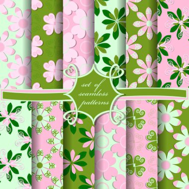 Soyut geometrik şekilleri, dekoratif çiçekleri ve dekorasyon için tasarım elemanlarını içeren pürüzsüz vektör kağıdı seti