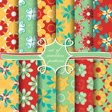 Soyut geometrik şekilleri, dekoratif çiçekleri ve dekorasyon için tasarım elemanlarını içeren pürüzsüz vektör kağıdı seti