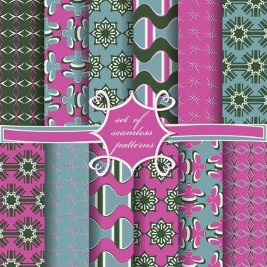 Soyut çiçekleri, geometrik şekilleri ve dekorasyon için tasarım unsurları olan pürüzsüz vektör kağıdı kümesi