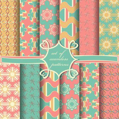 Soyut çiçekleri, geometrik şekilleri ve dekorasyon için tasarım unsurları olan pürüzsüz vektör kağıdı kümesi