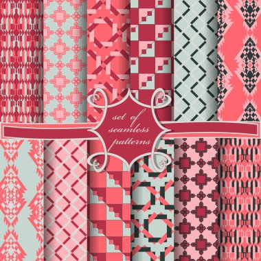 Soyut geometrik şekillere ve dekorasyon için tasarım elemanlarına sahip pürüzsüz vektör kağıdı kümesi