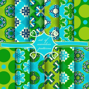 Soyut geometrik şekilleri, dekoratif çiçekleri ve dekorasyon için tasarım elemanlarını içeren pürüzsüz vektör kağıdı seti