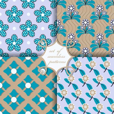 Soyut geometrik şekilleri, dekoratif çiçekleri ve dekorasyon için tasarım elemanlarını içeren pürüzsüz vektör kağıdı seti