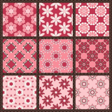 Soyut geometrik şekilleri, dekoratif çiçekleri ve dekorasyon için tasarım elemanlarını içeren pürüzsüz vektör kağıdı seti